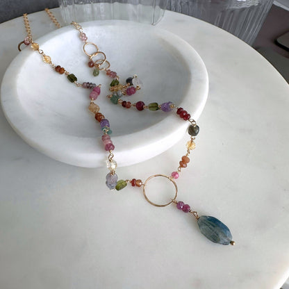 Every Shade of You | Gold-Filled Long Necklace with Tourmaline, Amethyst, Citrine, Peridot, Ruby & Blue Kyanite