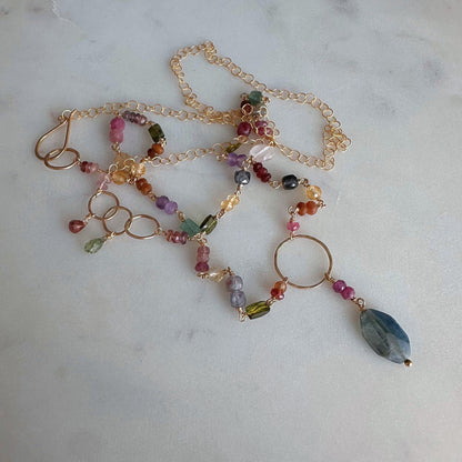 Every Shade of You | Gold-Filled Long Necklace with Tourmaline, Amethyst, Citrine, Peridot, Ruby & Blue Kyanite
