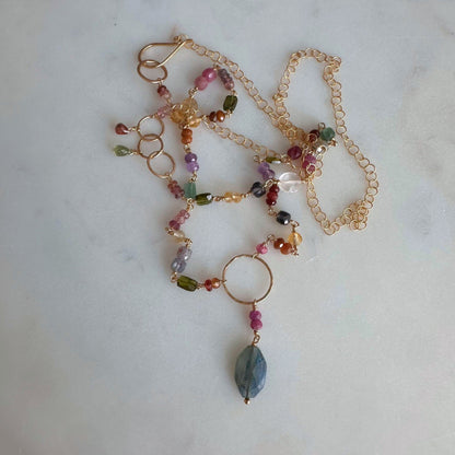 Every Shade of You | Gold-Filled Long Necklace with Tourmaline, Amethyst, Citrine, Peridot, Ruby & Blue Kyanite