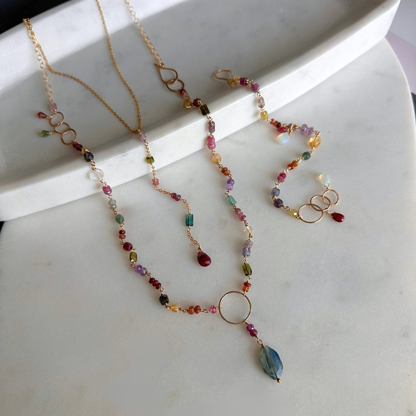 One True Thing | Gold-Filled Lariat with Sapphire, Tourmaline & Ruby