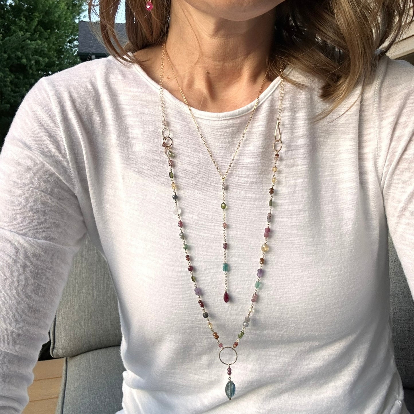 One True Thing | Gold-Filled Lariat with Sapphire, Tourmaline & Ruby