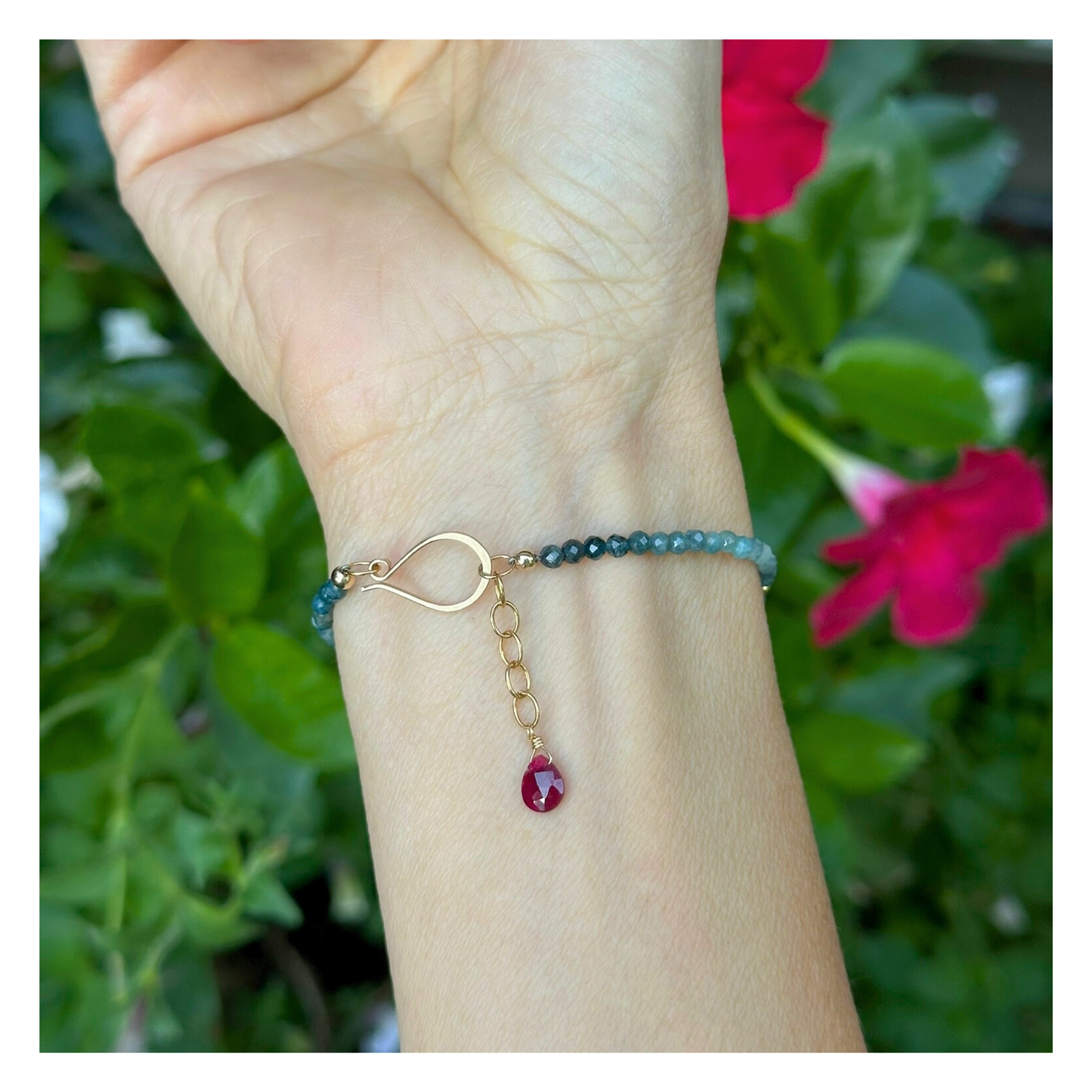 Courage at Sea – Blue Tourmaline & Ruby Gold-Filled Bracelet