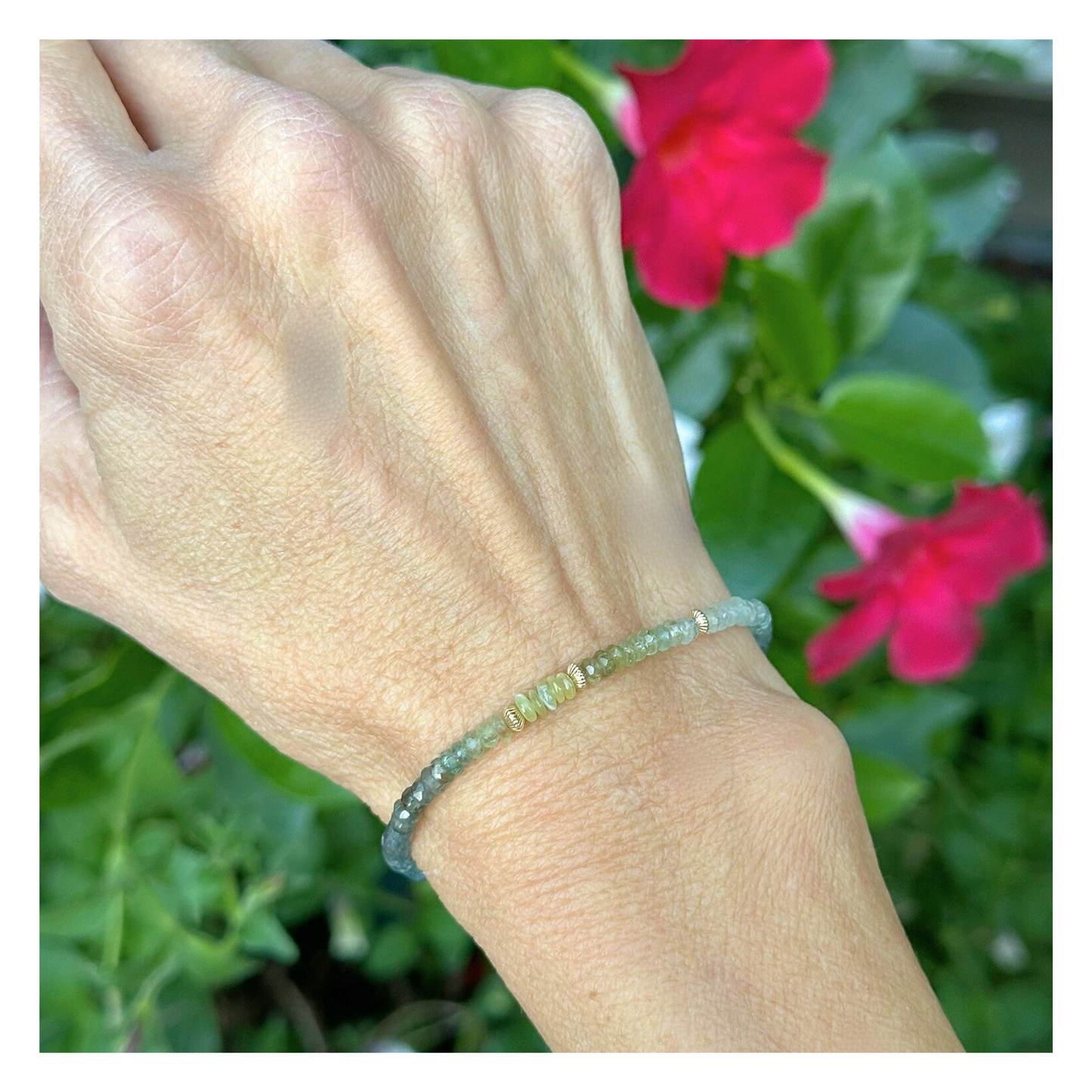 Grounded in Light – Moss Aquamarine & Cat’s Eye Gold-Filled Bracelet