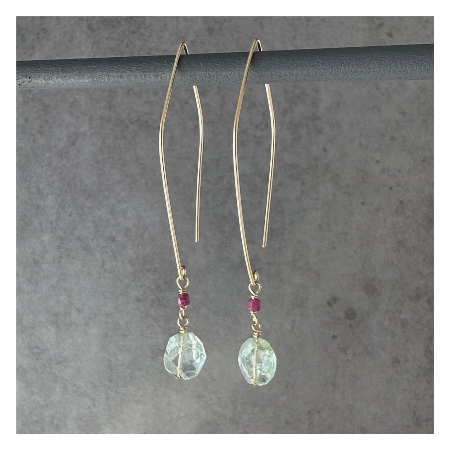 Ocean Light | Aquamarine & Ruby Gold Earrings