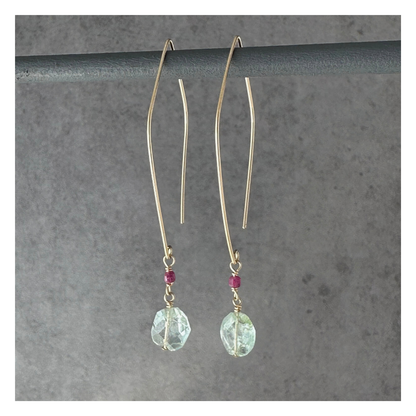 Ocean Light | Aquamarine & Ruby Gold Earrings