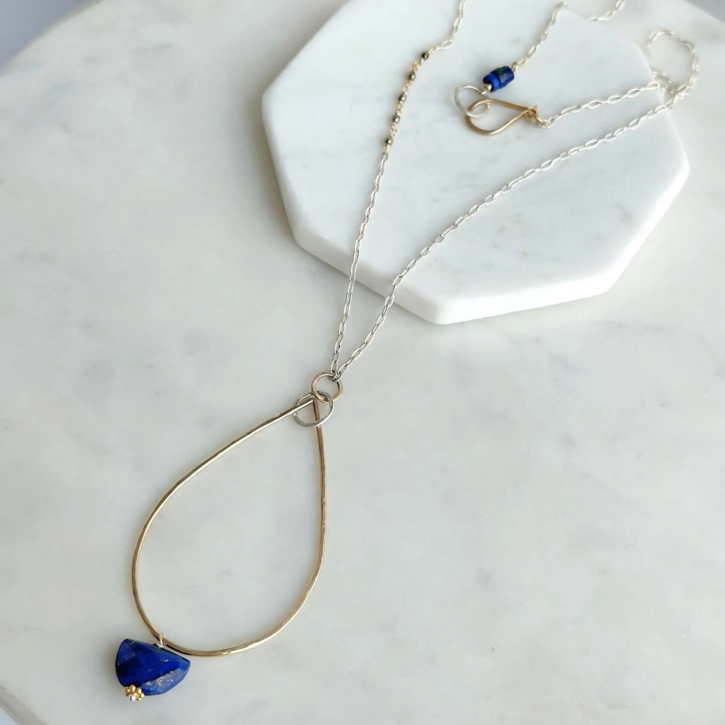 Clarity in Blue - Sterling Silver and Gold Hoop Lapis Necklace