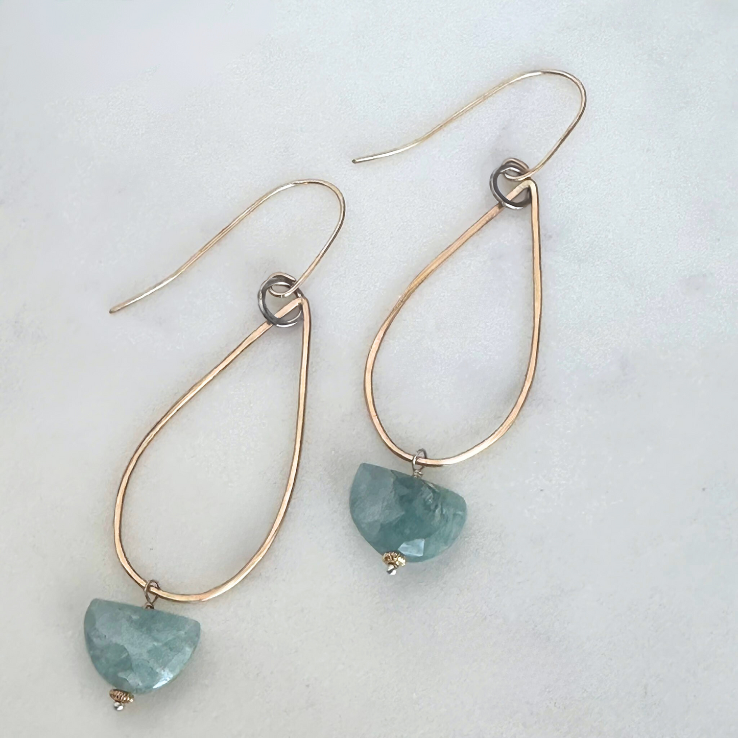 Calm Ocean Radiance - Aquamarine and Gold-Filled Teardrop Earrings