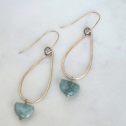 Calm Ocean Radiance - Aquamarine and Gold-Filled Teardrop Earrings