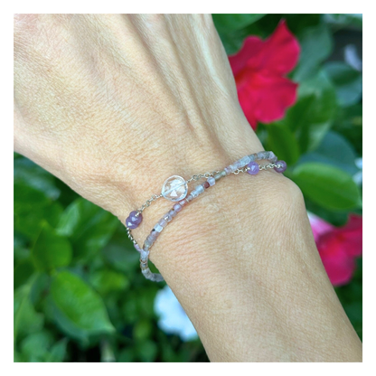Heart Calm – Pink Sapphire, Amethyst, Ruby & Auralite Sterling Silver Double-Strand Bracelet