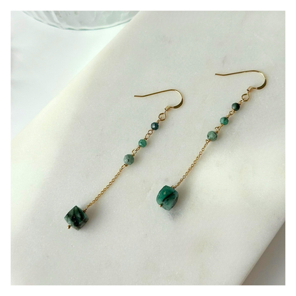 Renewal | Emerald Gold Chain Earrings