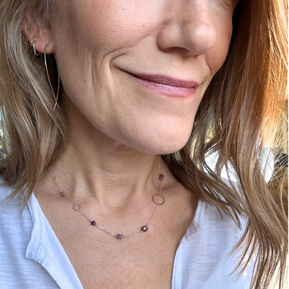 Courage in Bloom - Dainty Ruby & Gold Hoop Choker Necklace