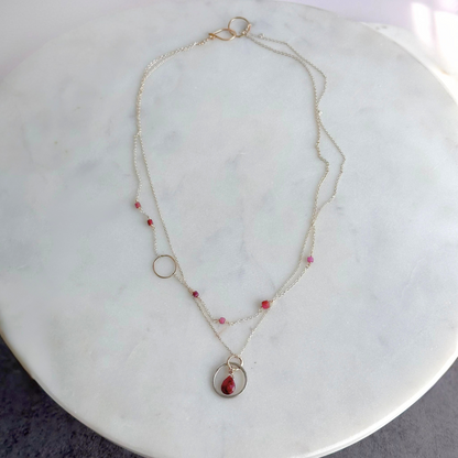 Ruby Radiance - Layered Ruby and Sterling Silver and Gold Necklace