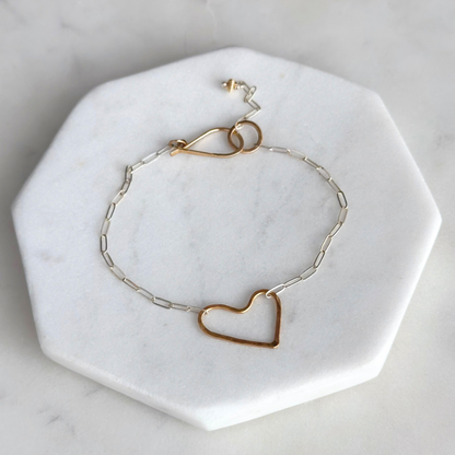 Connected Heart - Sterling Silver and Gold Heart Bracelet