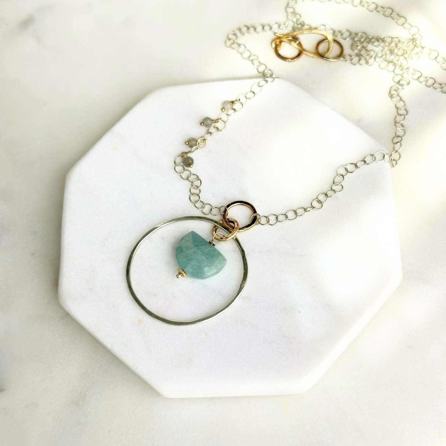 Ocean's Insight Necklace - Sterling Silver Aquamarine & Labradorite Necklace