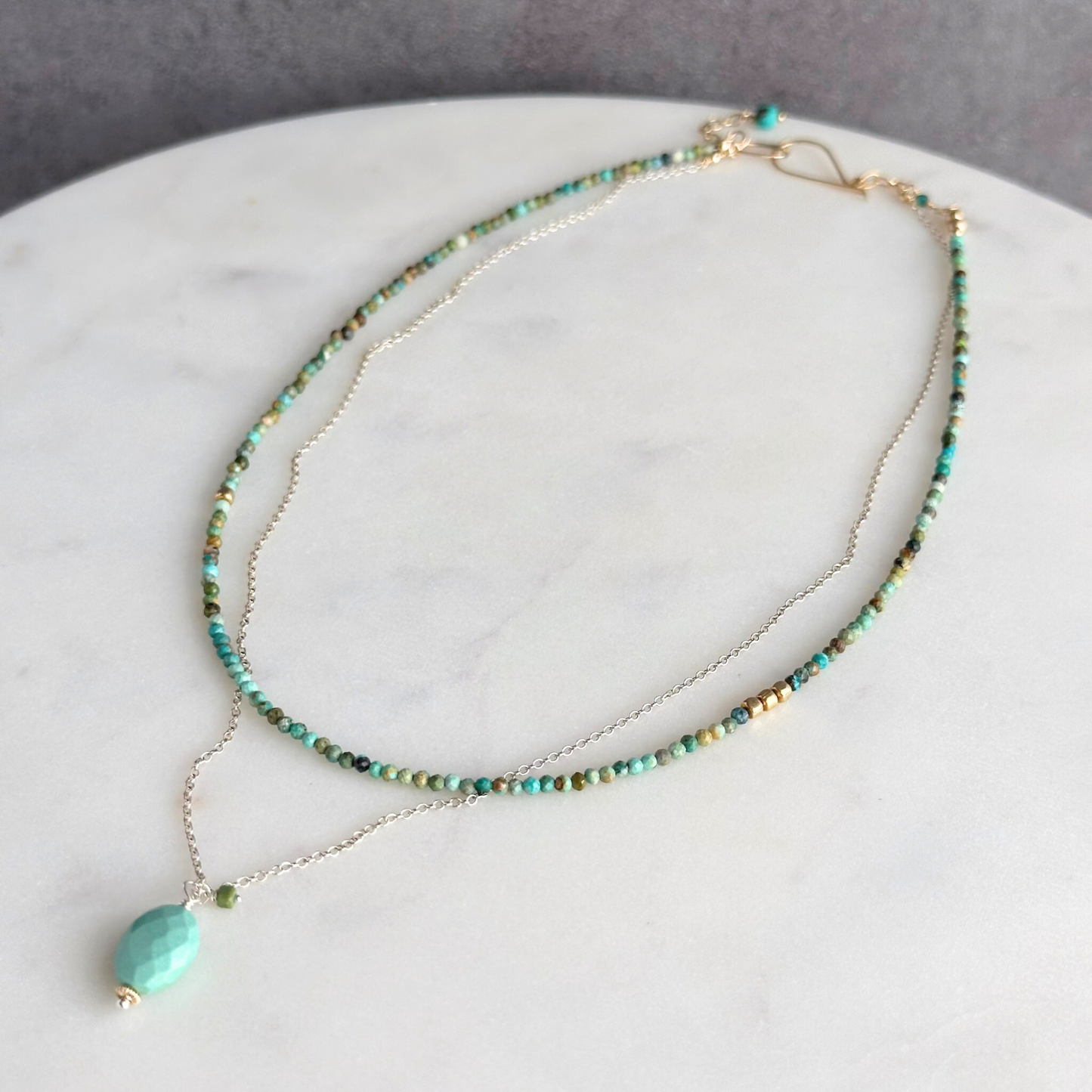 Clear Waters - Layered Sterling Silver Sleeping Beauty Turquoise Necklace