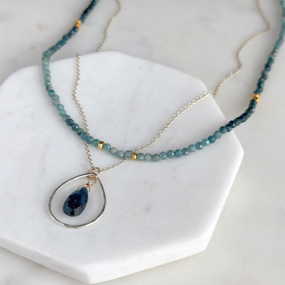 Serene Reflections | Blue Tourmaline, Kyanite & Gold Necklace