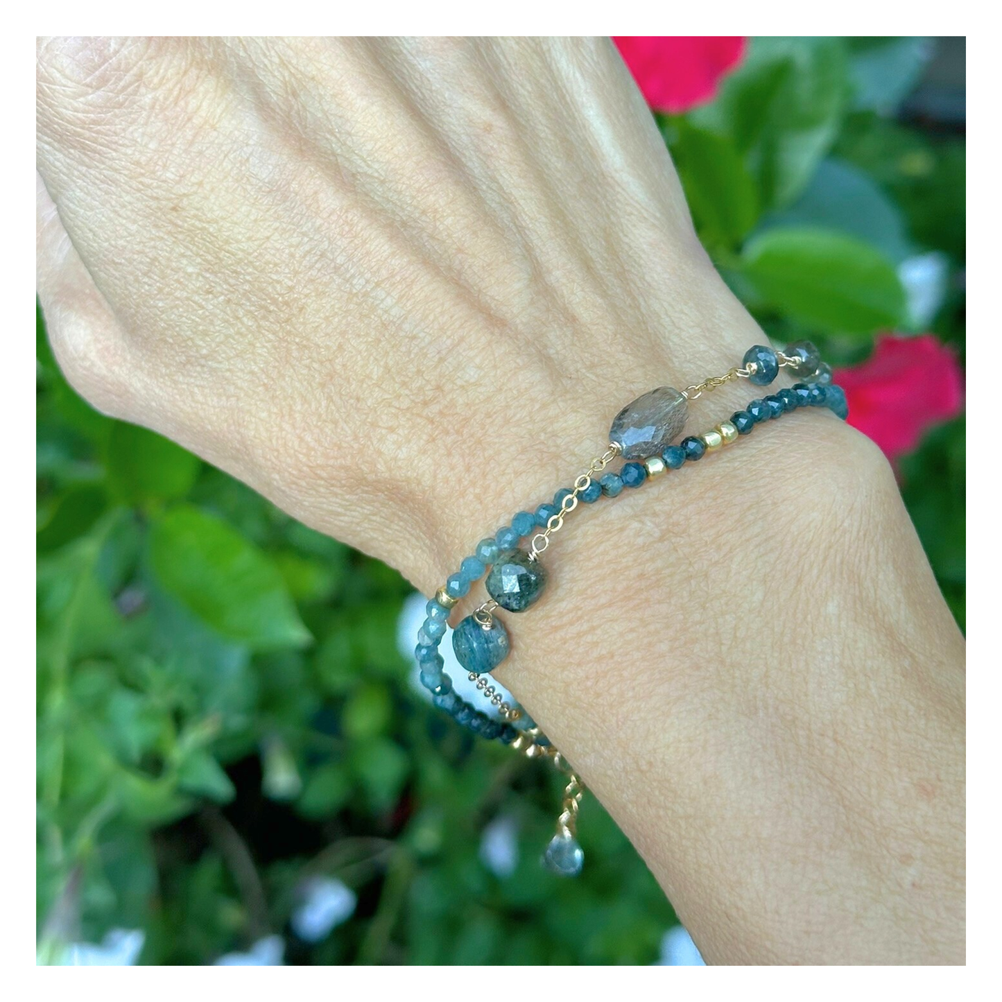 Tranquil Flow – Blue Tourmaline & Moss Aquamarine Double-Strand Bracelet