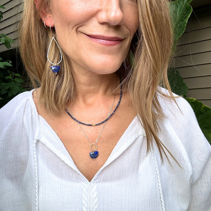 Anchored Harmony - Sterling Silver Layered Double Strand Lapis Necklace