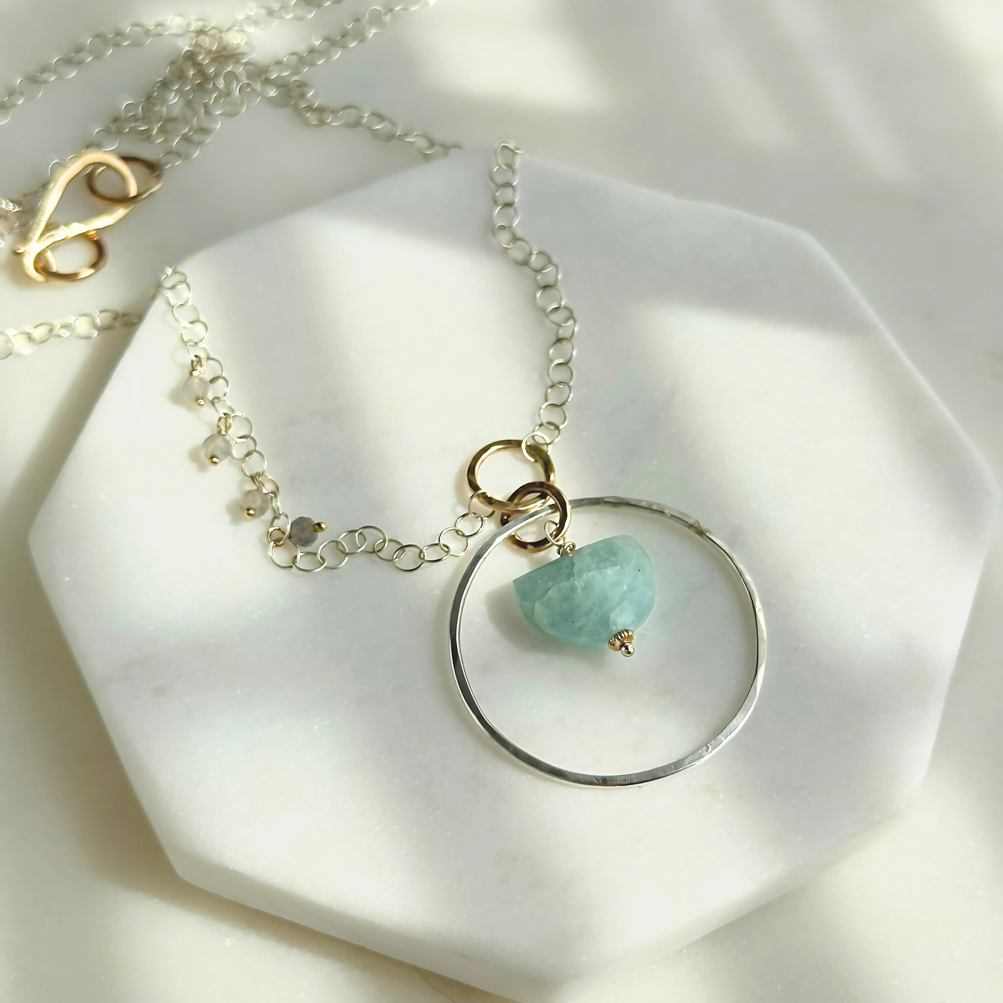 Ocean's Insight Necklace - Sterling Silver Aquamarine & Labradorite Necklace