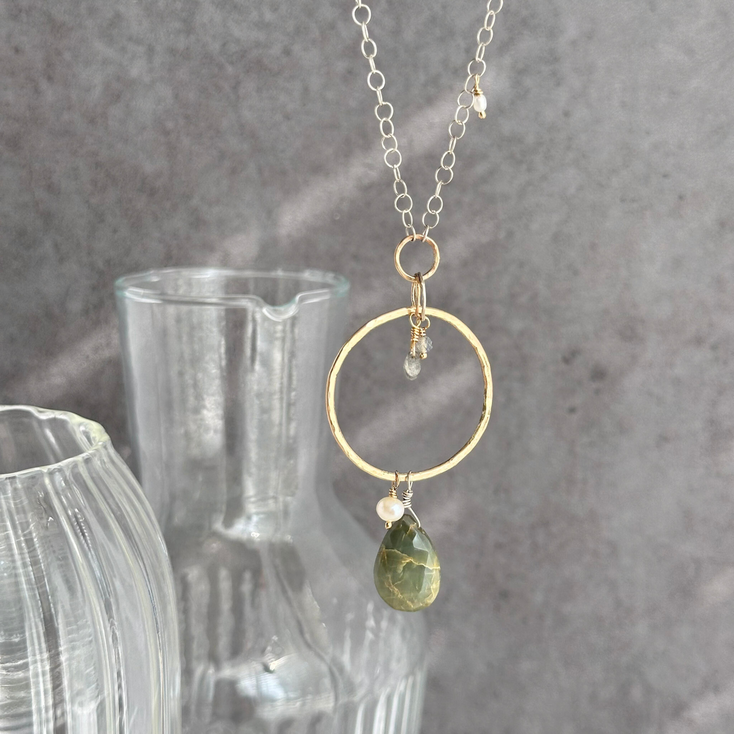 See Me Clearly - Sterling Silver and Gold-Filled Hoop & Cat's Eye Necklace