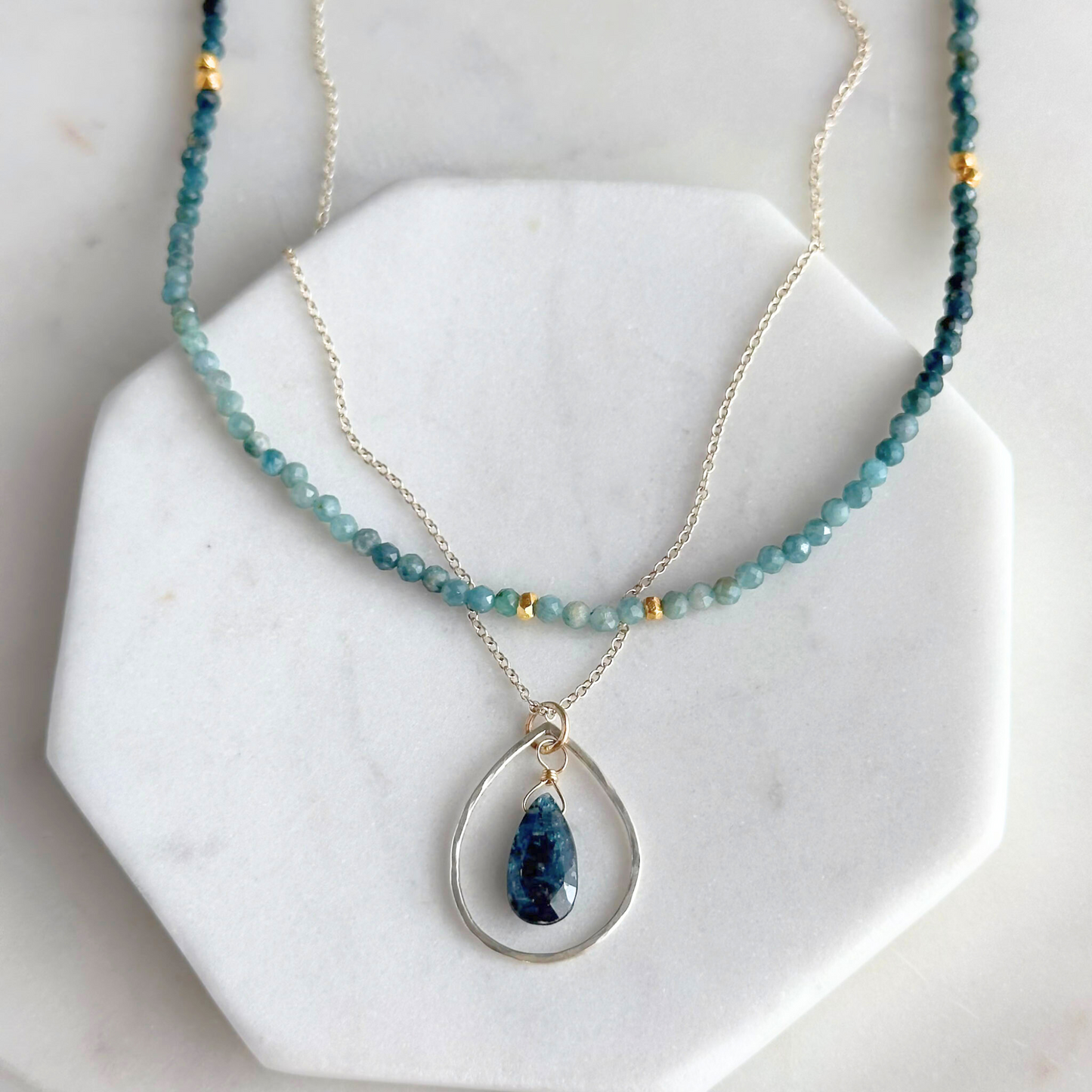 Serene Reflections | Blue Tourmaline, Kyanite & Gold Necklace