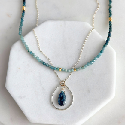 Serene Reflections | Blue Tourmaline, Kyanite & Gold Necklace