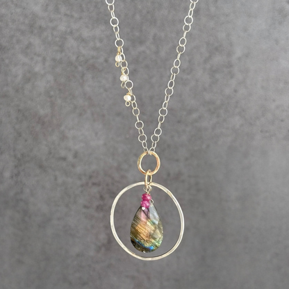 Radiant Insight - Sterling Silver Labradorite & Ruby Necklace