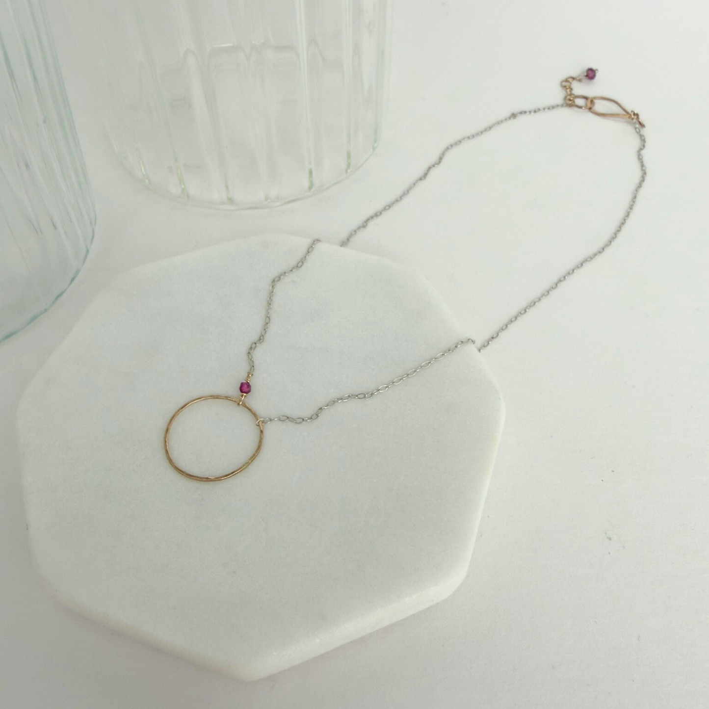 Heart Flame | Sterling Silver and Gold Necklace with Ruby