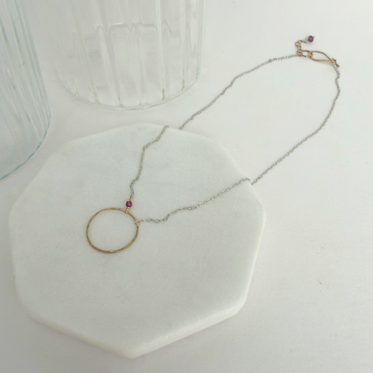Heart Flame | Sterling Silver and Gold Necklace with Ruby