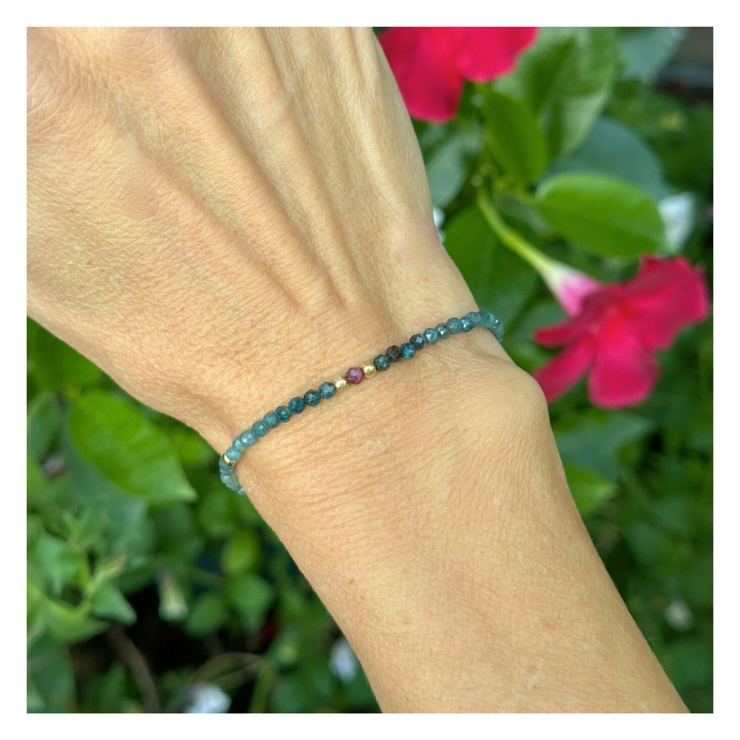 Courage at Sea – Blue Tourmaline & Ruby Gold-Filled Bracelet