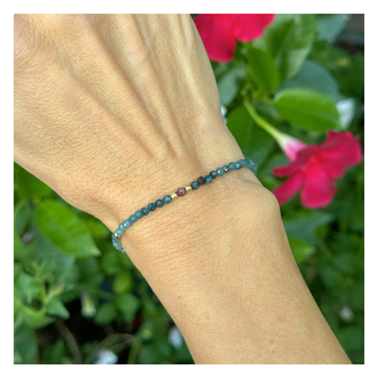 Courage at Sea – Blue Tourmaline & Ruby Gold-Filled Bracelet