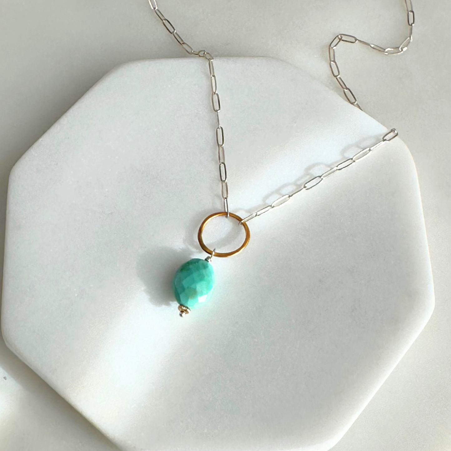 Dreamy Serenity - Sleeping Beauty Turquoise Sterling Silver and Gold Necklace