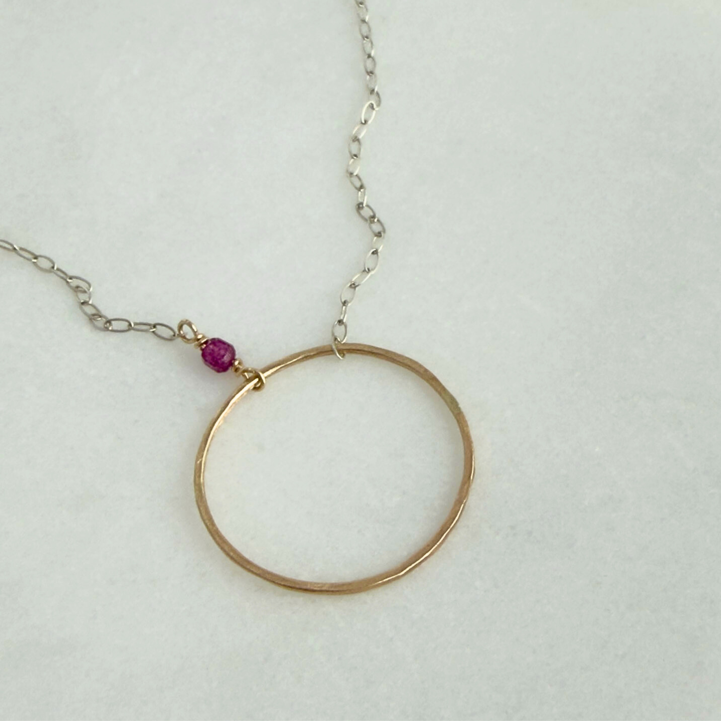 Heart Flame | Sterling Silver and Gold Necklace with Ruby