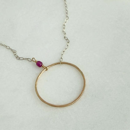 Heart Flame | Sterling Silver and Gold Necklace with Ruby