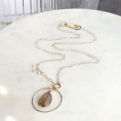 Sacred Light - Sterling Silver and Rutilated Quartz and Opal Necklace