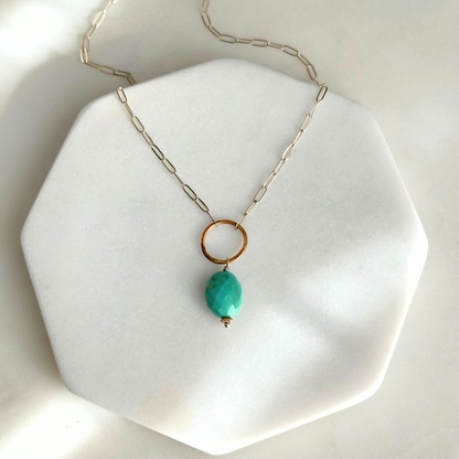 Dreamy Serenity - Sleeping Beauty Turquoise Sterling Silver and Gold Necklace