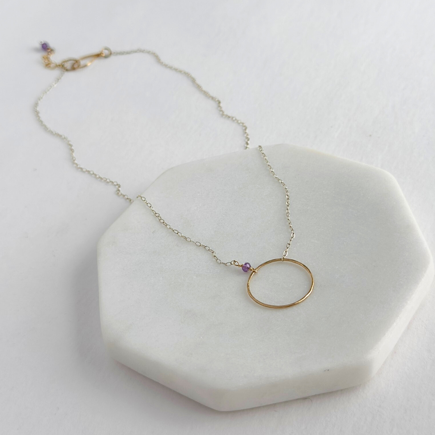 Open Heart | Sterling Silver & Gold Necklace with Amethyst