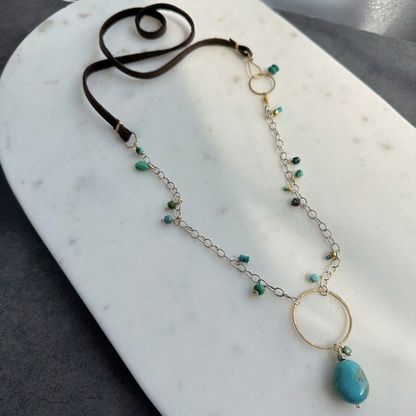 True North - Boho Leather and Sterling Silver and Turquoise Necklace