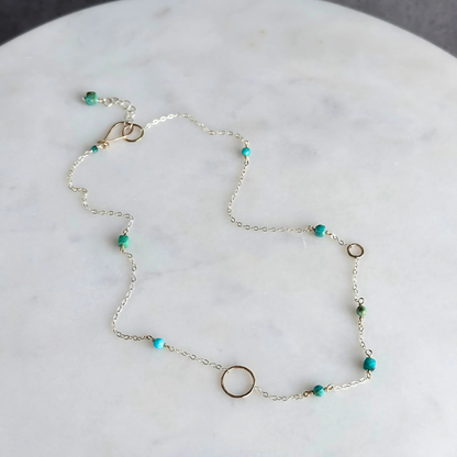 Tuquoise Joy - Dainty Sterling Silver and Turquoise Choker Necklace