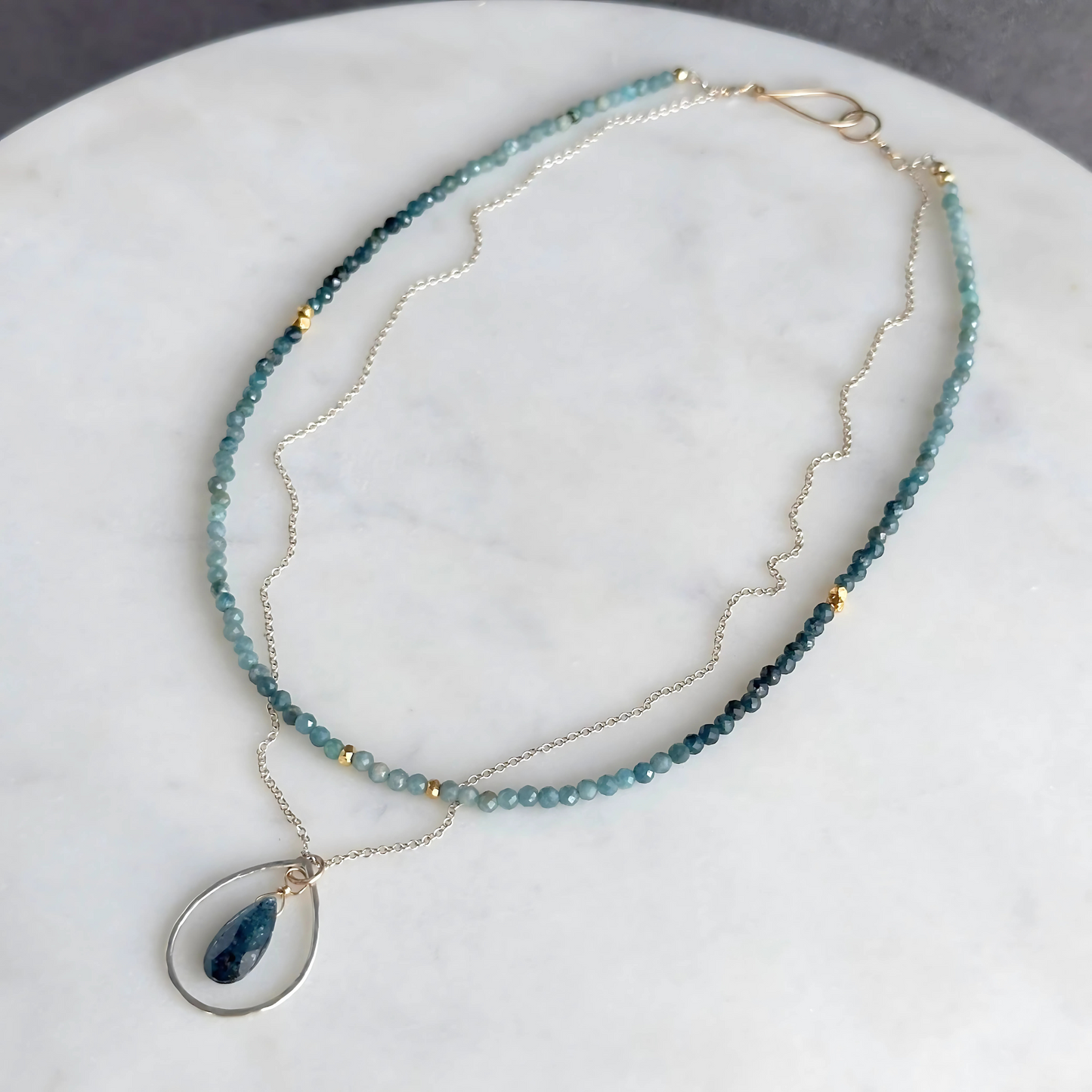 Serene Reflections | Blue Tourmaline, Kyanite & Gold Necklace