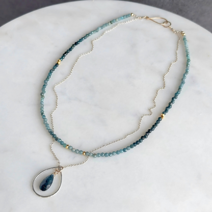 Serene Reflections | Blue Tourmaline, Kyanite & Gold Necklace