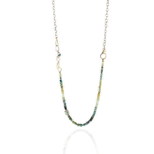 Rooted in Radiance - Sterling Silver Chain and Moss Aquamarine & Labradorite Necklace