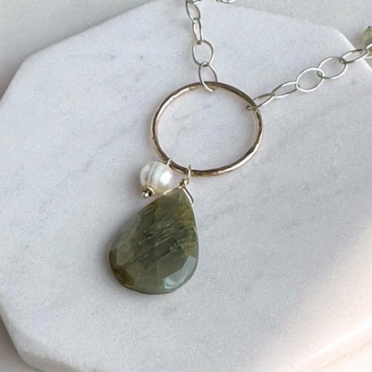 Eye of the Beholder - Boho Leather and Sterling Silver and Cat's Eye Necklace
