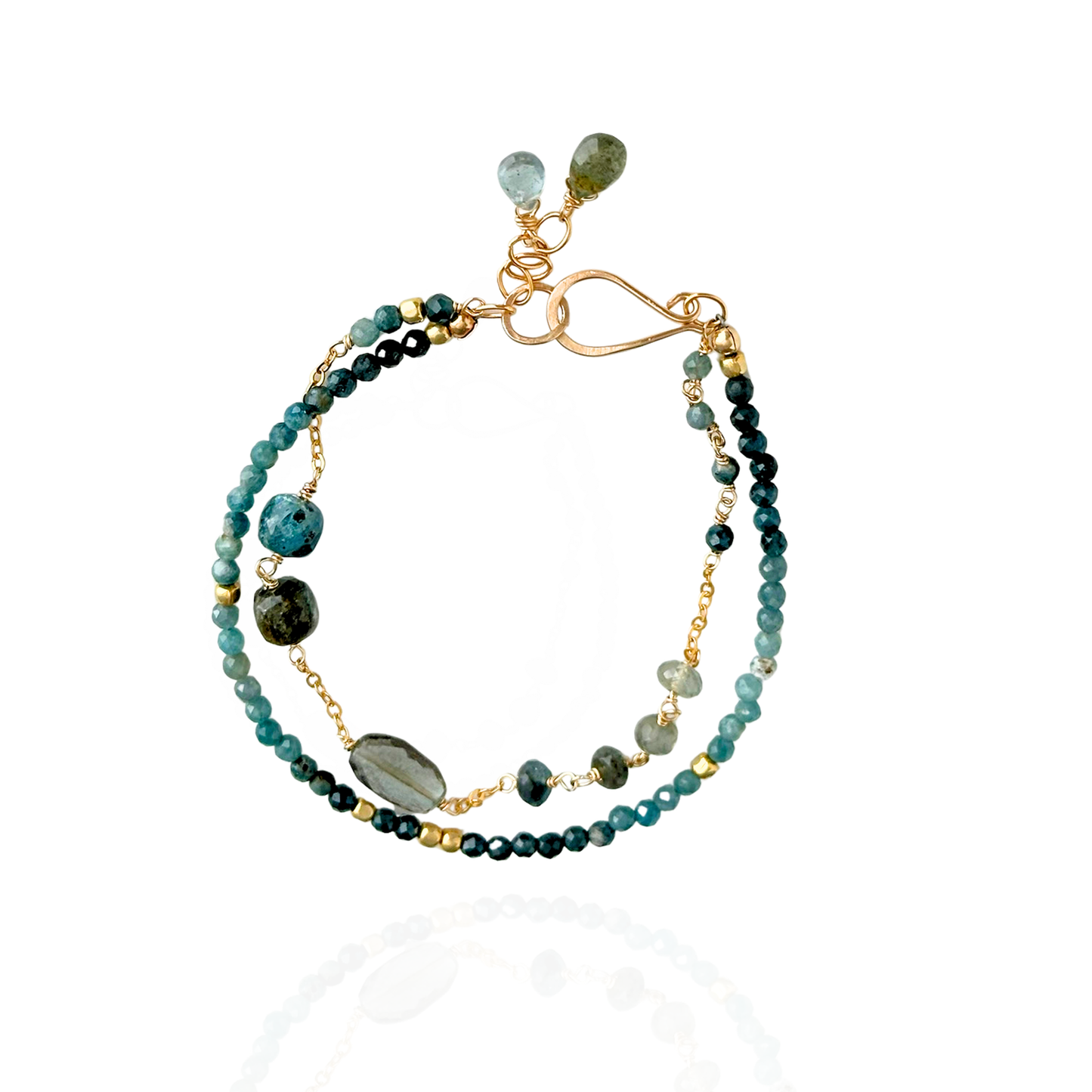 Tranquil Flow – Blue Tourmaline & Moss Aquamarine Double-Strand Bracelet