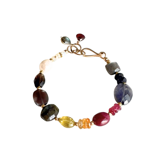 Radiant Mosaic - Gold-Filled Ruby, Citrine, Labradorite, Chocolate Moonstone & Pearl Bracelet