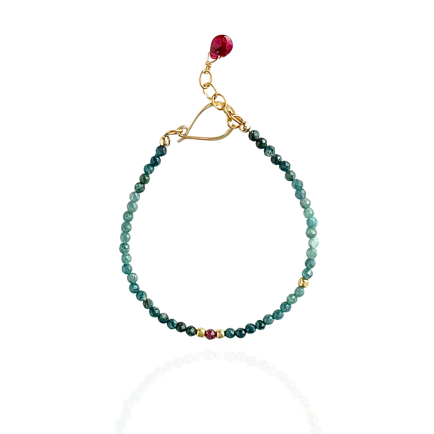 Courage at Sea – Blue Tourmaline & Ruby Gold-Filled Bracelet