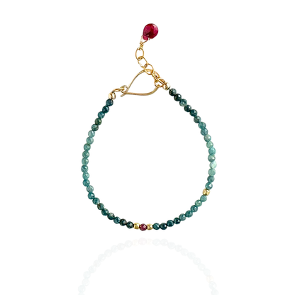 Courage at Sea – Blue Tourmaline & Ruby Gold-Filled Bracelet