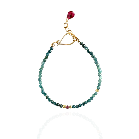 Courage at Sea – Blue Tourmaline & Ruby Gold-Filled Bracelet