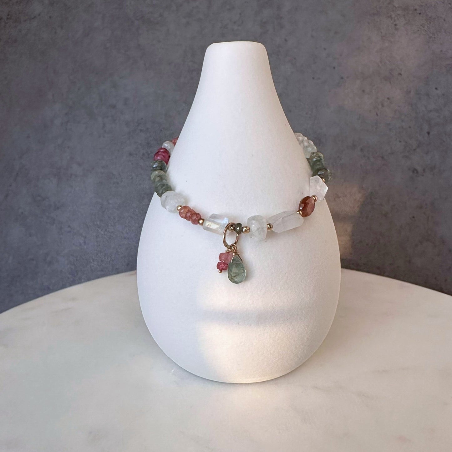 A Light Heart | Gold-Filled Bracelet with Square Moonstone, Pink Tourmaline & Aquamarine