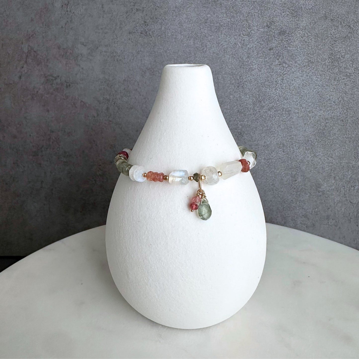 A Light Heart | Gold-Filled Bracelet with Square Moonstone, Pink Tourmaline & Aquamarine
